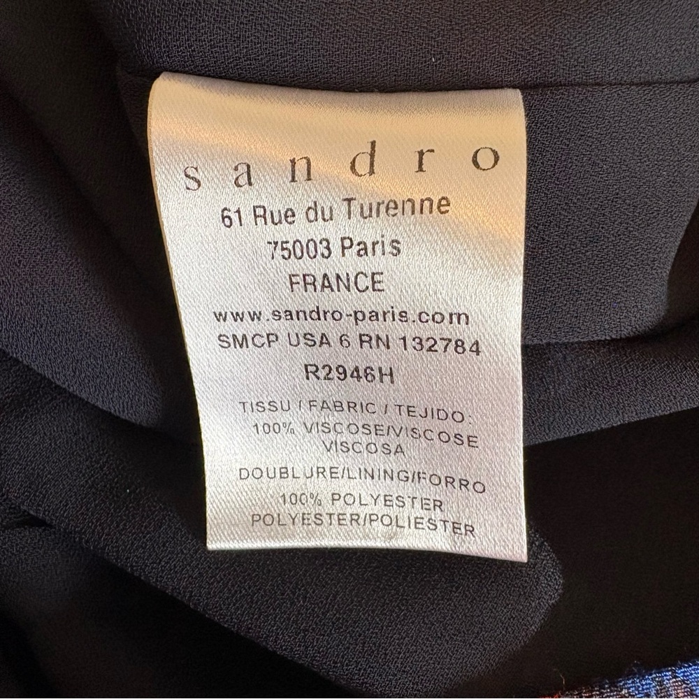 Sandro Blue Red Abstract Open Back Dress Sz 4 - Picture 7 of 8